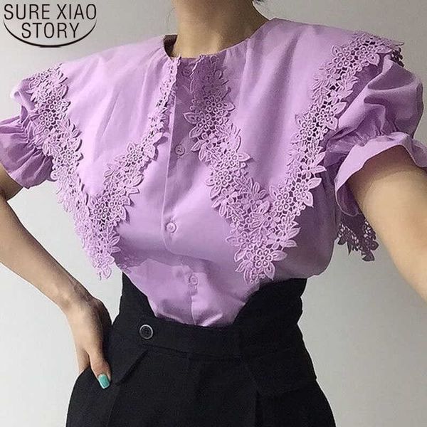 Sommer Koreanische Mode Hemd Weiß Tops Lose Plus Größe Frauen Kurzarm Spitze Bluse Frauen Büro Kleidung Chic 14610 210527