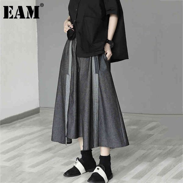 

[eam] high elastic waist black spliced denim casual irregular half-body skirt women fashion spring autumn 1dd7628 21512