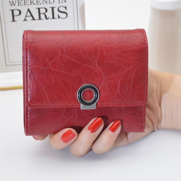 

women short small tri-fold wallet 2021 korean version ins ladies coin purse monederos para mujer monedas y tarjetas cartera wallets, Red;black