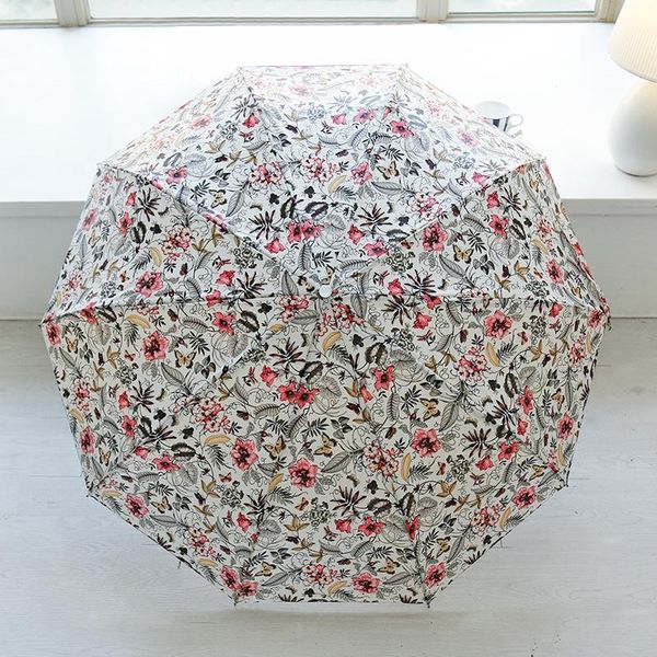 

umbrellas retro flowers print umbrella folding windproof sun protection for outdoor travel female parasol creative gift-30
