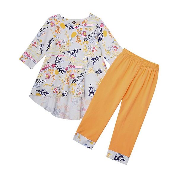 

foreign trade girl's floral suit dress + pants thin clothing sets, White