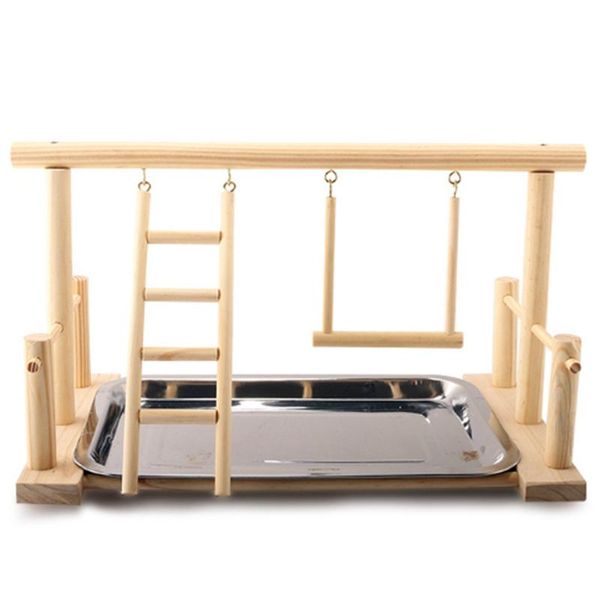 

wood play stand and stainless steel tray pet bird frame station parrots playground perch gym training comfortable toy cages