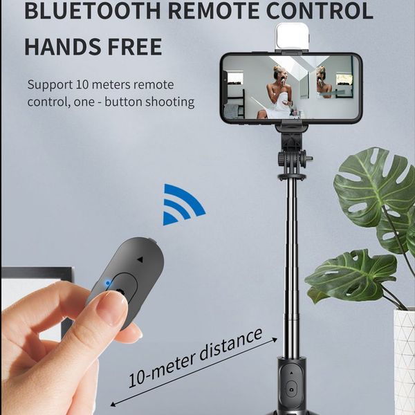 

q02s wireless selfie monopods tripod universal foldable triangle bracket with fill light for smartphones live broadcast