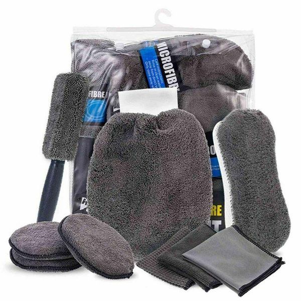 

car sponge 9in1 wash cleaning kit microfiber detailing washing tools towels blush glove polish applicator pads