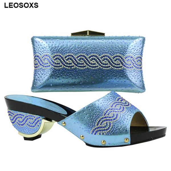 

dress shoes and bag set african sets 2021 blue color decorated with rhinestone nigerian, Black