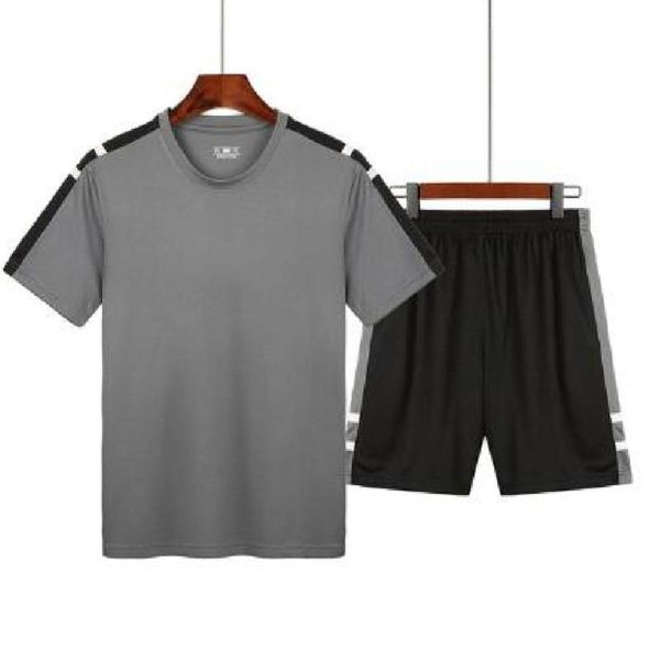 

men's tracksuits 2021 summer sports suit casual shorts trend round neck side striped short-sleeved t-shirt 2-piece set, Gray