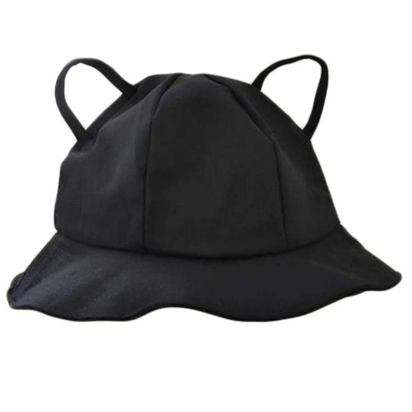 

wide brim hats lxae summer cotton bucket hat kawaii hollow out kitten ears fisherman cap, Blue;gray