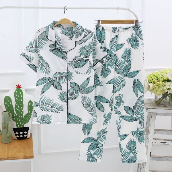 

2021 japanese style simple short women female 100% cotton gauze short sleeve trousers ladies pajamas suit cute pajamas sets home, Black;red