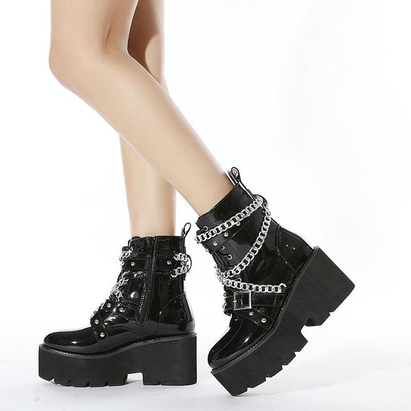 

boots winter women ankle black leather 2021 fashion autumn warm fur motorcycle non-slip waterproof female platform shoes