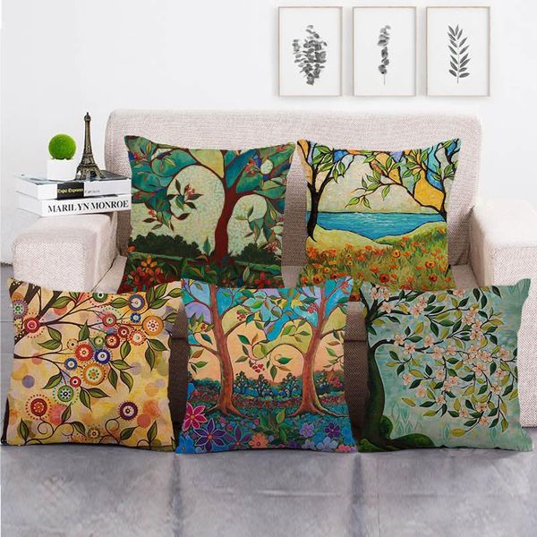 

cushion/decorative pillow 45cm*45cm oil paiting trees throw cushion cover linen/cotton sofa decorative case