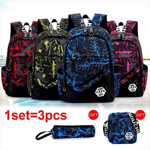 

camouflage printing school backpacks 3pcs bag sets student bookbag nylon for boys girls mochila escolar