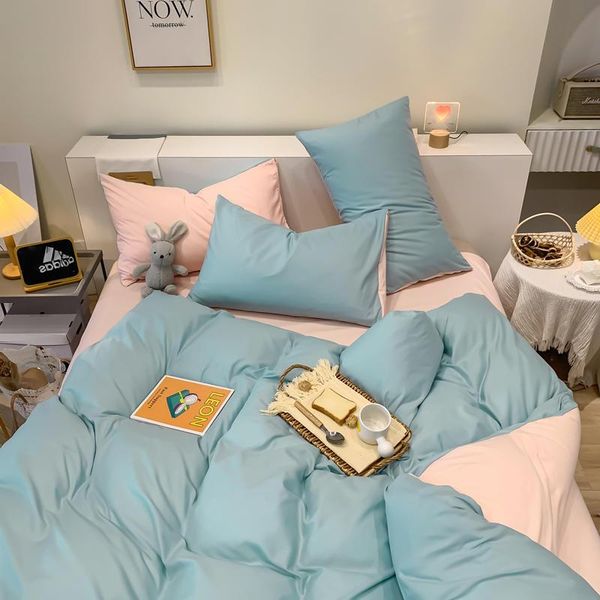 

bedding sets 4 pcs duvet cover set  king size plain dyed solid color for double bed simple fresh style quilt