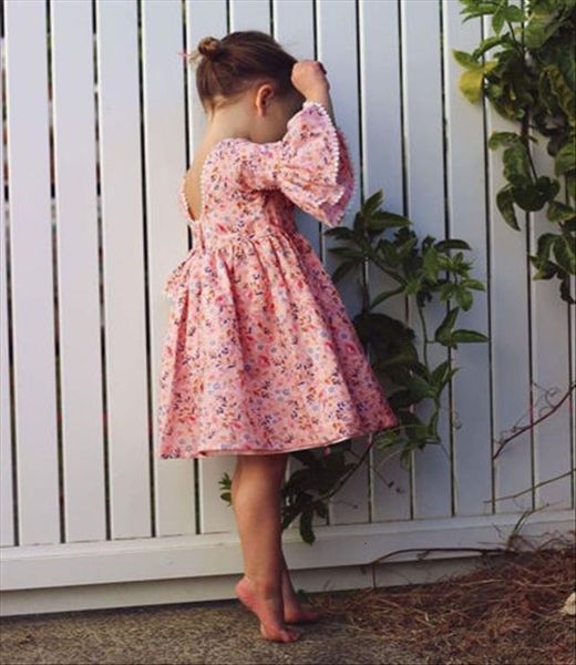 

cute kid girl dresses long sleeve floral party princess girls boho pageant dress, Red;yellow