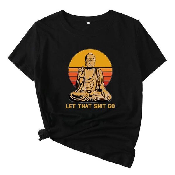 

women's t-shirt mikialong let that go t shirt women short sleeve kawaii buddha graphic tee tshirt cotton funny femme t-shirts, White