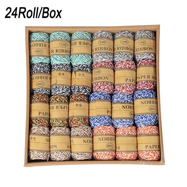 

yarn 24rolls/box multicolor burlap jute paper rope diy dyed twine cord gift craft decoration, Black;white