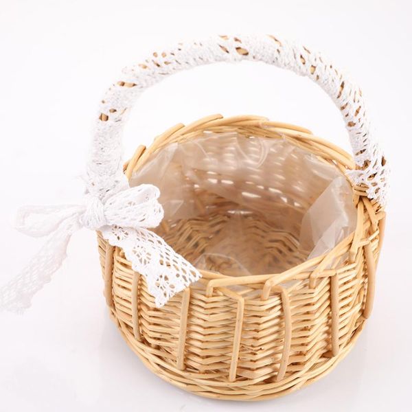 

storage baskets 1pc woven flower basket rattan girl hand handmade with bow