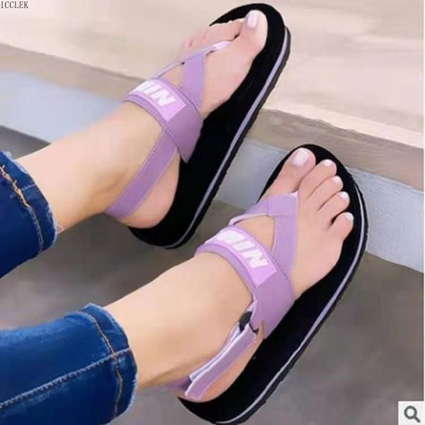 

sandals icclek 2021summer women's shoes platform open toe pure color casual beach flats selling wedges summer, Black