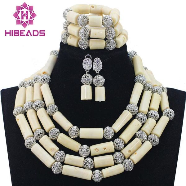 

earrings & necklace luxury women african wedding bridal accessories jewelry set nigerian engagement coral statement qw470, Silver