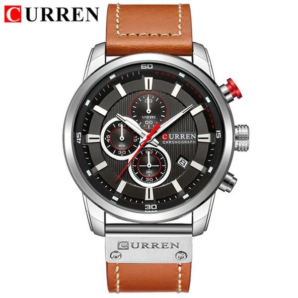 

wristwatches curren brand men watches with chronograph sport waterproof clock military luxury men's watch analog quartz 8291, Slivery;brown