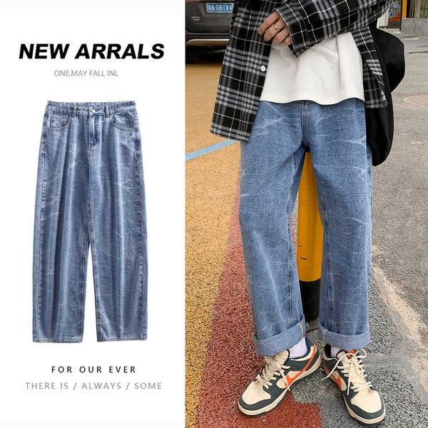 

men's jeans spring summer straight men fashion korean tie-dye streetwear loose cacual denim pants trousers black/blue 3xl-s qwfr