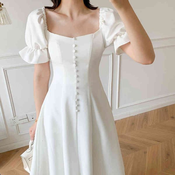 

beautiful female white dress bride sleeves fashion sweet square leisure neck the midi line dressed summer, Black;gray
