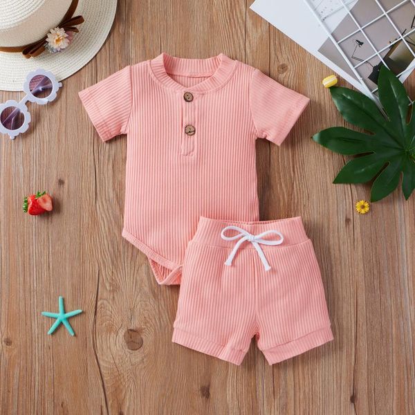 

clothing sets 2pcs baby boys girls outfits suits short sleeves romper + elastic waist shorts toddler infant cototn summer jumpsuits clothes, White