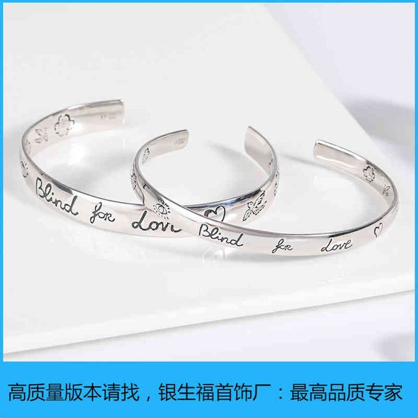 

factory specials aa 925 silver love fearless flower and bling for love bracelet personality ins fashion simple couple bracelet, Black