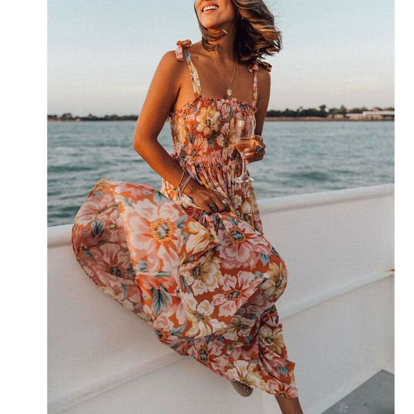 

2021 women casual loose strap dress summer boho camis bemaxi dress floral plus sizes big large dresses robe femmeby, Black;white