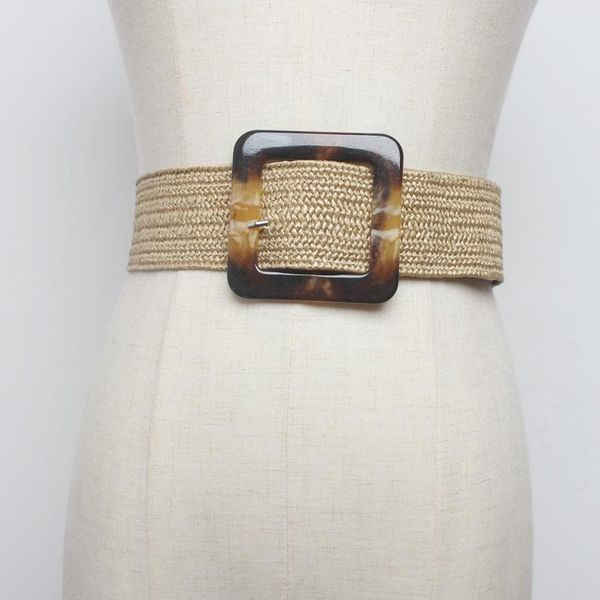 

belts women belt straw casual ultra wide female woven vintage carved wood buckle elastic decoration dress shirt waist seal, Black;brown