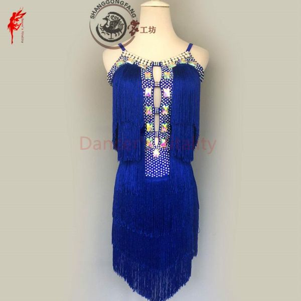 

stage wear lady latin performance dress spanex stones dance for girls tassel dancer's clothes s-6xl, Black;red