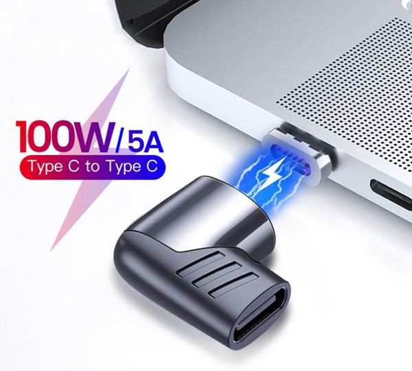 

magnetic 100w elbow charger adapters connector type c 5a charging cable for xiaomi huawei usbc qc4.0 pd adapter