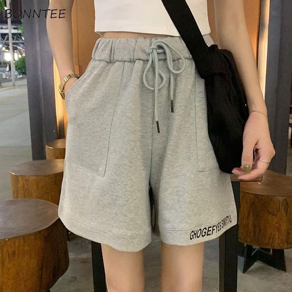 

shorts women big pockets elastic high waist cotton letter embroidery 2021 summer loose womens casual daily all-match basic women's, White;black