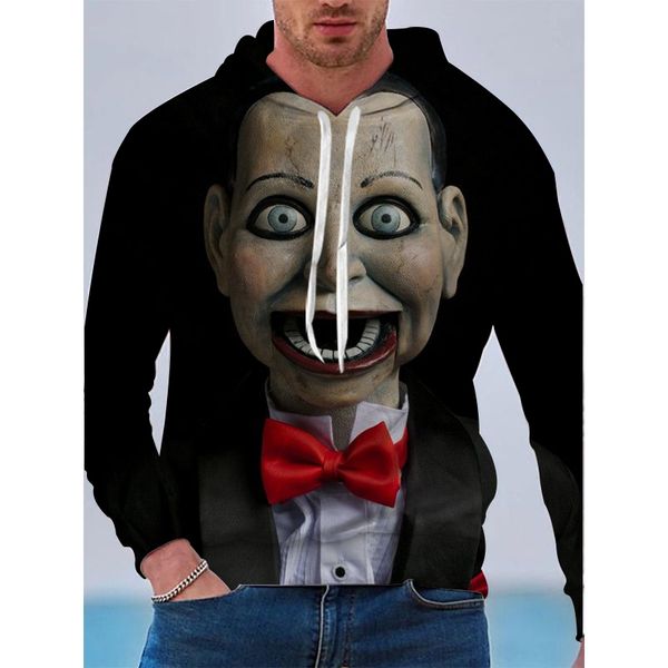 

halloween clown big face pattern men s 3d printing hoodie visual impact party punk gothic round neck sweatshirt hoodie, Black
