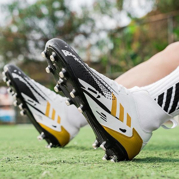 

size 35-45 lace-up training sport sneakers long spikes ankle football boots fg outdoor non-slip wear soccer shoes cycling footwear, Black