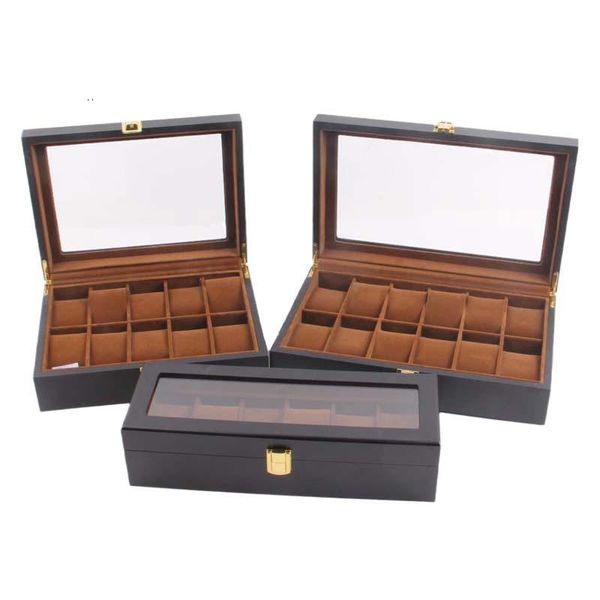 

watch boxes & cases 6/10/12 grids black matte wooden box jewelry display storage holder organizer case dispay, Black;blue