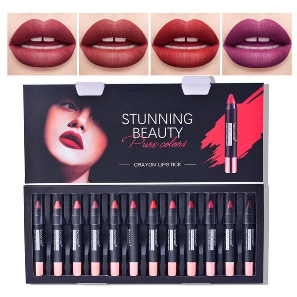 

12colors/set crayon matte lipstick waterproof long-lasting professional set nude lips makeup macosmetic1