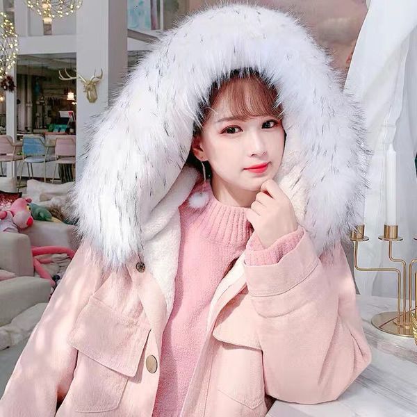 

women's jackets roupas de inverno gran gola lÃ£ casaco curto das mulheres alta qualida cashmere coreano solto engrossado quente algodÃ£o, Black;brown
