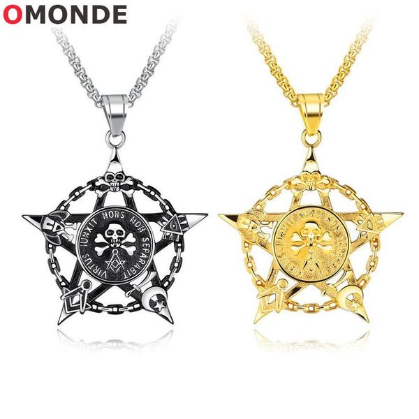 

pendant necklaces hiphop five pointed star necklace vintage gold silver color stainless skeleton skull for men male biker rock jewelry