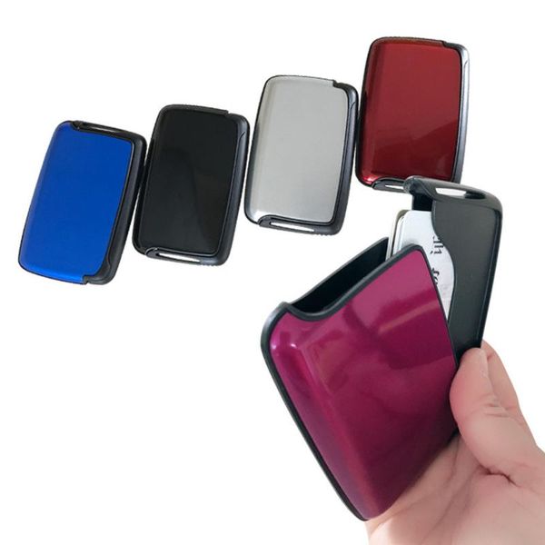 

card holders 1pc aluminum bank holder blocking hard case wallet solid scanning protect women and men 2021, Brown;gray