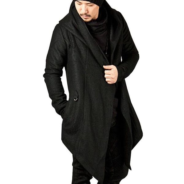 Trench de trincheira masculino machado gótico macho com capuz irregular vermelho preto preto vintage masswear casas de moda de moda x9105