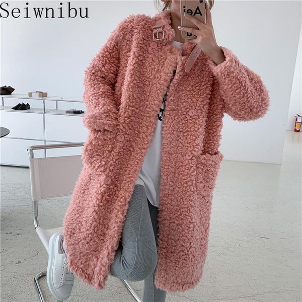 

women's trench coats elegant white shaggy women faux fur coat streetwear autumn winter warm plush cotton female overcoat party, Tan;black