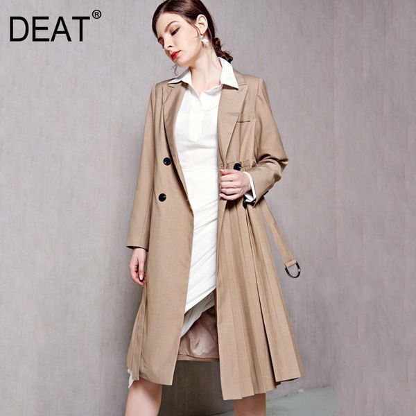

men's trench coats deat solid color long-sleeved belt double-breasted stitching pleated slim windbreaker woman casual fashion 2021 autu, Tan;black
