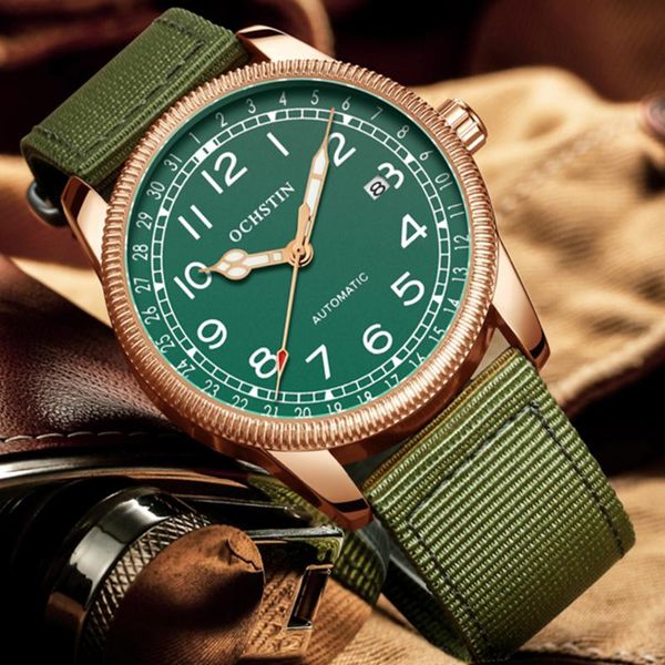 

wristwatches ochstin male luminous hands men's mechanical automatic watches waterproof bussiness sport 2021, Slivery;brown
