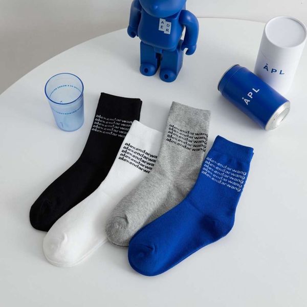

autumn and winter new women's letter middle tube socks ins fashion street pile versatile college style cotton, Black