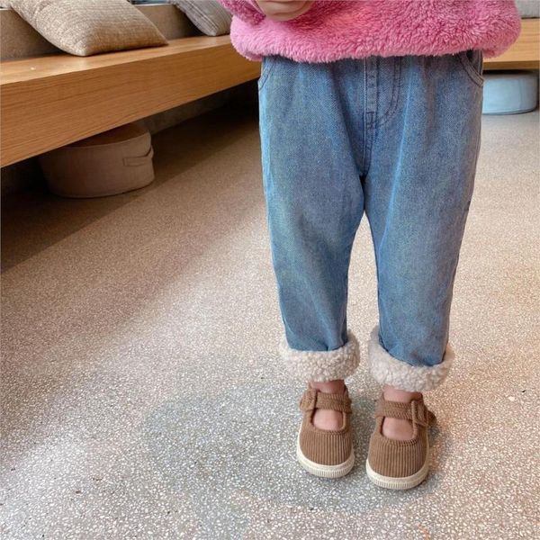

jeans mihkalev kids thicken cashmere for girls 2021 autumn winter denim pants children warm trousers costume, Blue
