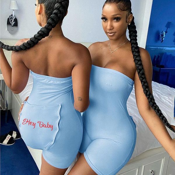

women's jumpsuits & rompers 2021 woman playsuit strapless sleeveless letter embroidery casual stretch fashion summer slim bodycon, Black;white