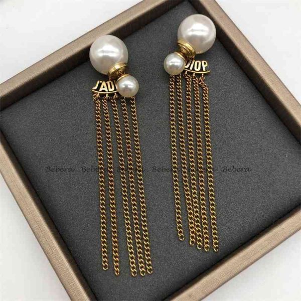 

75%off outlet letter front and back pearl earrings female chain tassel small fragrance earrings, Golden