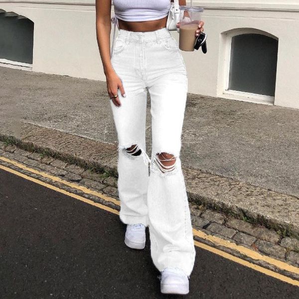 

women's jeans denim flared pants women 2021 european and american style ladies wide leg ripped casual, Blue