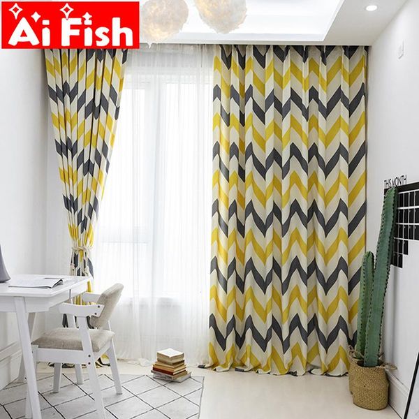 

curtain & drapes yellow wave stripe polyester cotton cloth fabric curtains for living room modern window blackout insulation bedroom #3