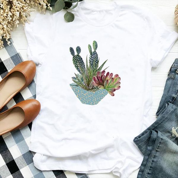 

cactus plant cute casual women t shirts 90s fashion trend clothing tee womens female shirt clothes graphic, White